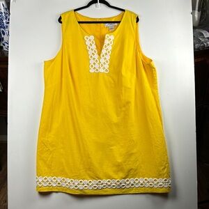 J HOWARD SZ 24W NWOT YELLOW WHITE TRIM SLEEVELESS V NECK FULLY LINED linen rayon